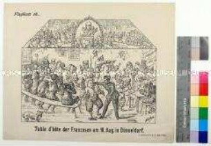 Karikatur auf Kaiser Napoleon III., Flucht nach Calais und kriegsgefangene Franzosen in Düsseldorf nach der Schlacht von Gravelotte während des Deutsch-Französischen Krieges