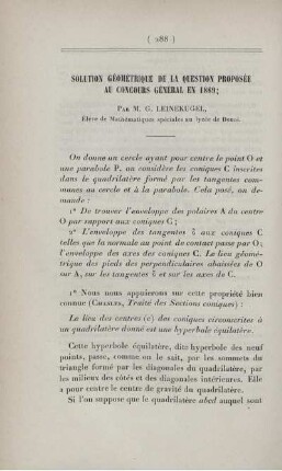 Solution géométrique de la question proposée au concours général en 1889.