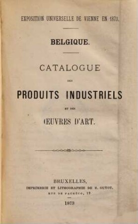 Catalogue des produits industriels et des oeuvres d'art - Belgique
