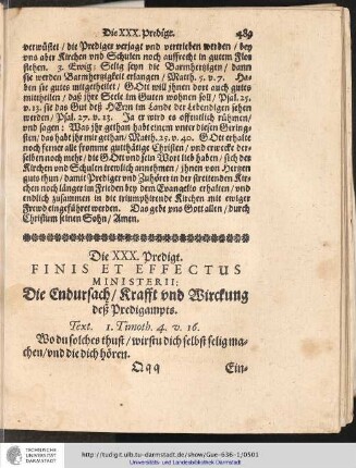 Die XXX. Predigt. FINIS ET EFFECTUS MINISTERII