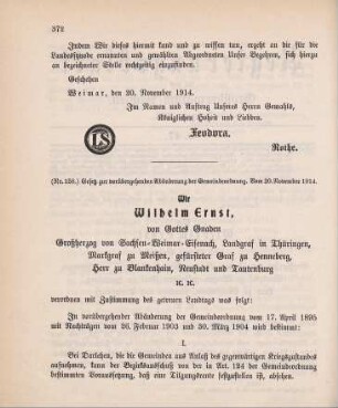Nr. 158: Gesetz zur vorübergehenden Abänderung der Gemeindeordnung