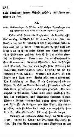 XI. Ueber Culturanlagen in Afrika, nebst einigen Bemerkungen von der Unterküste und die in der Nähe liegenden Inseln.