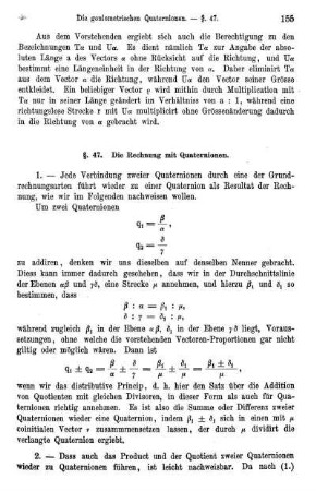 § 47. Die Rechnung mit Quaternionen.