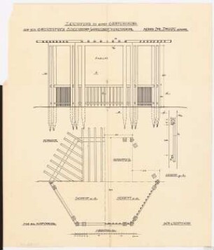 Wohnhaus Droste, Berlin-Zehlendorf: Gartenlaube: Ansicht und Grundriss 1:20