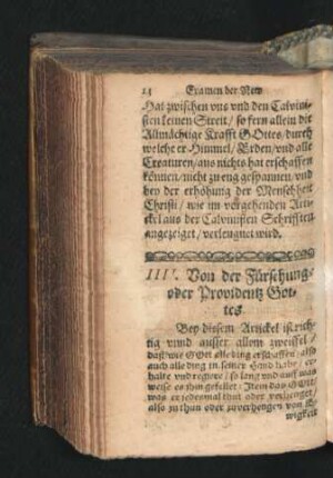 IIII. Von der Fürsehung oder Providentz Gottes.