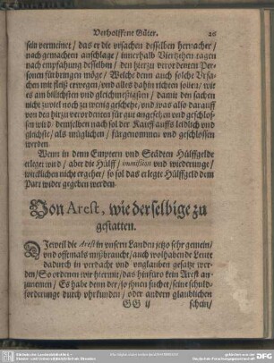 Von Arest, wie derselbige zu gestatten