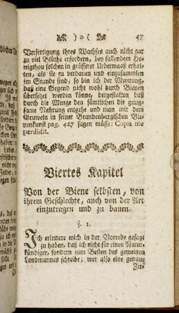 Viertes Kapitel Von der Biene selbsten, von ihrem Geschlechte, auch von der Art einzutragen und zu bauen.