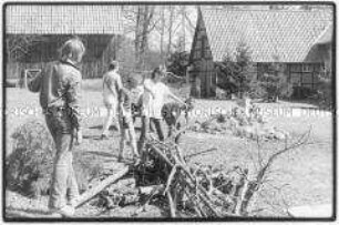 Jugendliche sammeln Feuerholz (Altersgruppe 14-17)