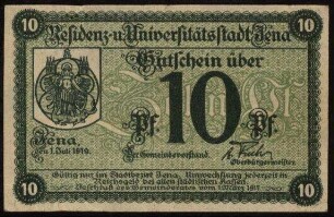 Gutschein über 10 Pf. der Universitätsstadt Jena