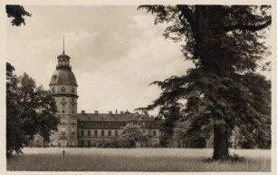 Postkartenalbum mit Motiven von Karlsruhe. "Karlsruhe, Schlossgarten". Schlossturm mit Schlossgarten
