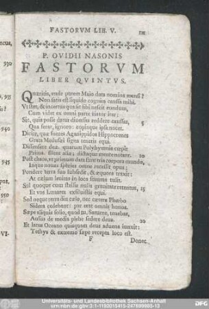 P. Ovidii Nasonis Fastorum Liber Quintus.