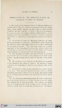 Regulations of the American School of Classial Studies at Athens