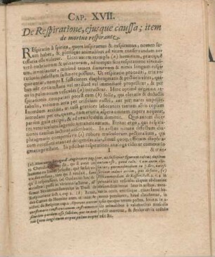Cap. XVII. De Respiratione, ejusque caussa; item de mortuo respirante.