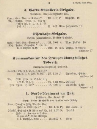 4. Garde-Kavallerie-Brigade ; Eisenbahn-Brigade ; Kommandantur des Truppenübungsplatzes Döberitz