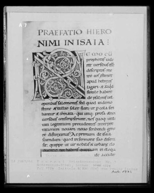 Ms. 1, Goderannus-Bibel, fol. 172v, Initiale N zum Prolog Isaias