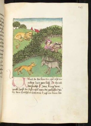Der Weber wäscht sein Tuch im Brunnen, sein Esel und der Fuchs, der kranke Löwe ; (Kapitel VI: Von dem Affen und der Schildkröte).