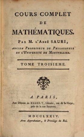 Cours Complet De Mathématiques, 3