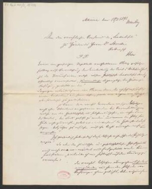 Brief an Ludwig Strecker  und Mainzer Liedertafel und Damengesangverein : 18.03.1892
