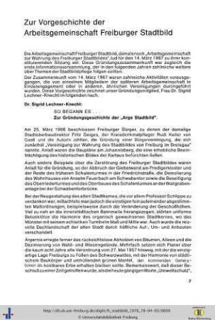 Zur Vorgeschichte der Arbeitsgemeinschaft Freiburger Stadtbild