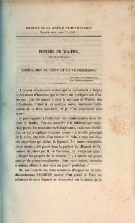 Deniers de Waifre, duc d'Aquitaine : extrait de la Revue Numismatique. Nouvelle série, tome III, 1858