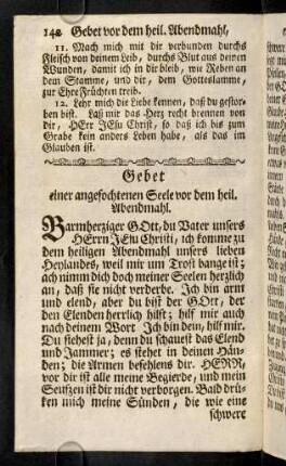 142-148, Gebet einer angefochtenen Seele vor dem heil. Abendmahl. Lied einer angefochtenen Seele vor dem Abendmahl.
