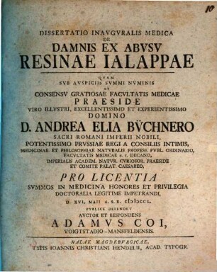 Diss. ... de damnis ex abusu resinae Jalappae