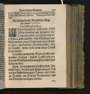 [Der siebenzehende - ein und zwanßigste Artickel der Augspurgischen Confession.]