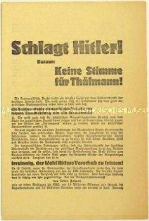 Aufruf der SPD zur Wahl von Paul von Hindenburg zum Reichspräsidenten 1932