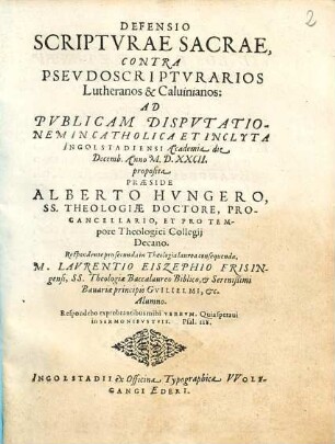Defensio Scriptvrae Sacrae, Contra Psevdoscriptvrarios Lutheranos & Caluinianos