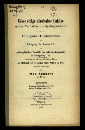 Ueber einige substituirte Amidine und ihr Verhalten zur salpetrigen Säure