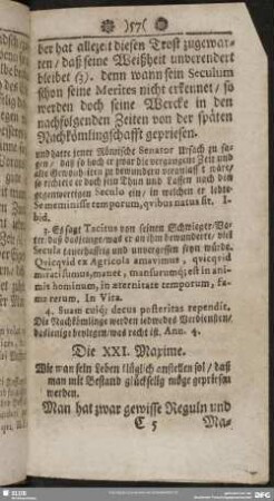 Die XXI. Maxime. Wie man sein Leben klüglich anstellen sol, daß man mit Beistand glückselig möge gepriesen werden