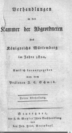1,3: Landtag Württemberg - Kammer 2, Protokolle, 1820-1847, Bd. 3