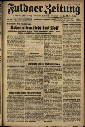 Erste Ausgabe vom Mittwoch, den 01. Dezember 1937.