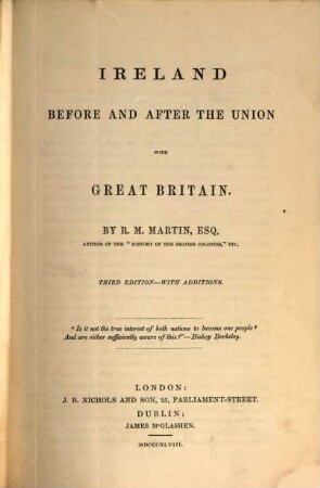 Ireland before and after the union with Great Britain