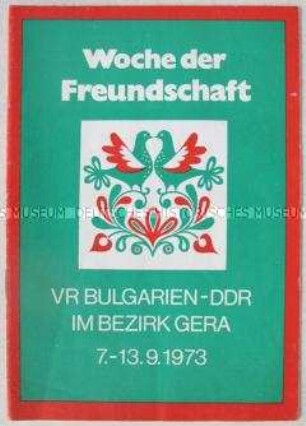 Veranstaltungsprogramm zur Woche der Freundschaft Bulgarien-DDR 1973