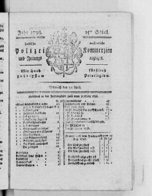 15tes Stück, Ausgabe vom 11. April 1798