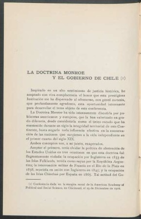 La doctrina Monroe y el Gobierno de Chile