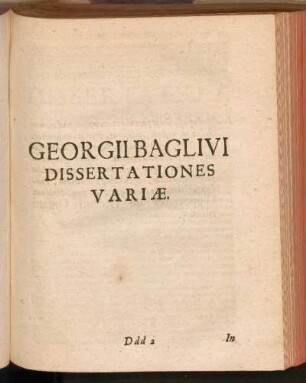 Georgii Baglivi Dissertationes Variae