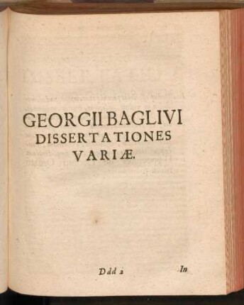 Georgii Baglivi Dissertationes Variae