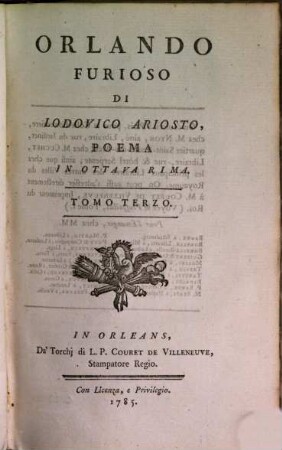 Orlando Furioso : Poema In Ottava Rima, 3