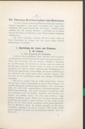 III. Thomas Hobbes Lehre vom Erkennen.