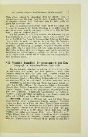 XVI. Wandbild, Stereoskop, Projektionsapparat und Kinematograph im heimatkundlichen Unterrichte