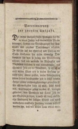Vorerinnerung zur zweyten Ausgabe.