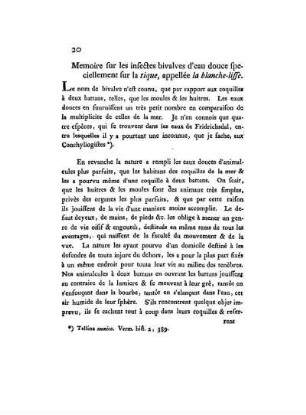 Memoire sur les insectes bivalves d'eau douce speciellement sur la tique, appellée la blanche-lisse.