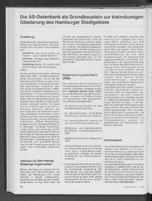 Die AS-Datenbank als Grundbaustein zur kleinräumigen Gliederung des Hamburger Stadtgebiets