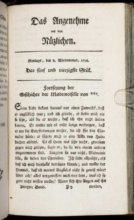 Das fünf und vierzigste Stück. Montags, den 8. Wintermonat, 1756.