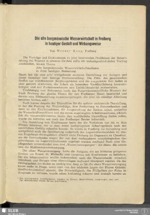 Die alte bergmännische Wasserwirtschaft in Freiberg in heutiger Gestalt und Wirkungsweise