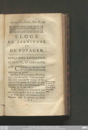 Eloge Du Jardinage Et Du Potager. Cinquieme Entretien.