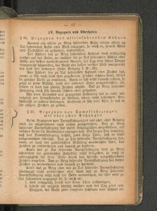 IV. Begegnen und Überholen