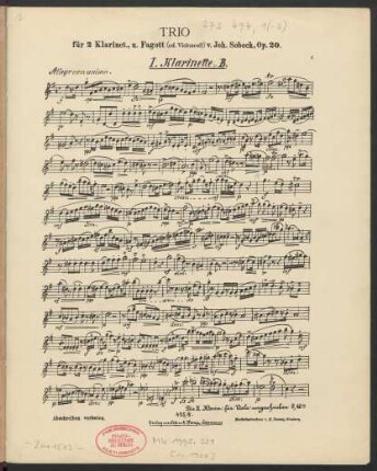 Trio für 2 Klarinet., u. Fagott (od. Violoncell) : op. 20